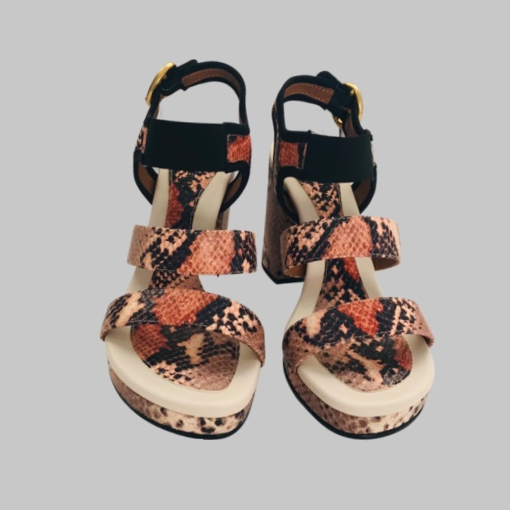 See By Chloe Snakeskin Effect Block Heel Platform Sandal Antique Rose Si… - Picture 4 of 11